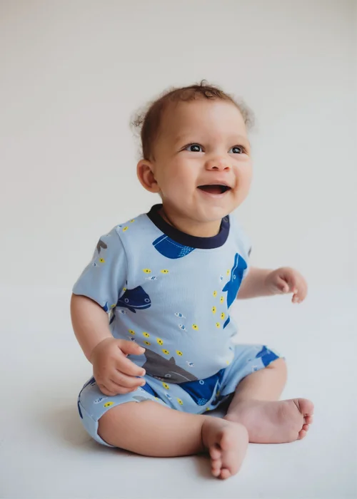 Lilly & Sid Multi Blue Whale Print Romper (0-12 Months) - 0-3 months Image 1