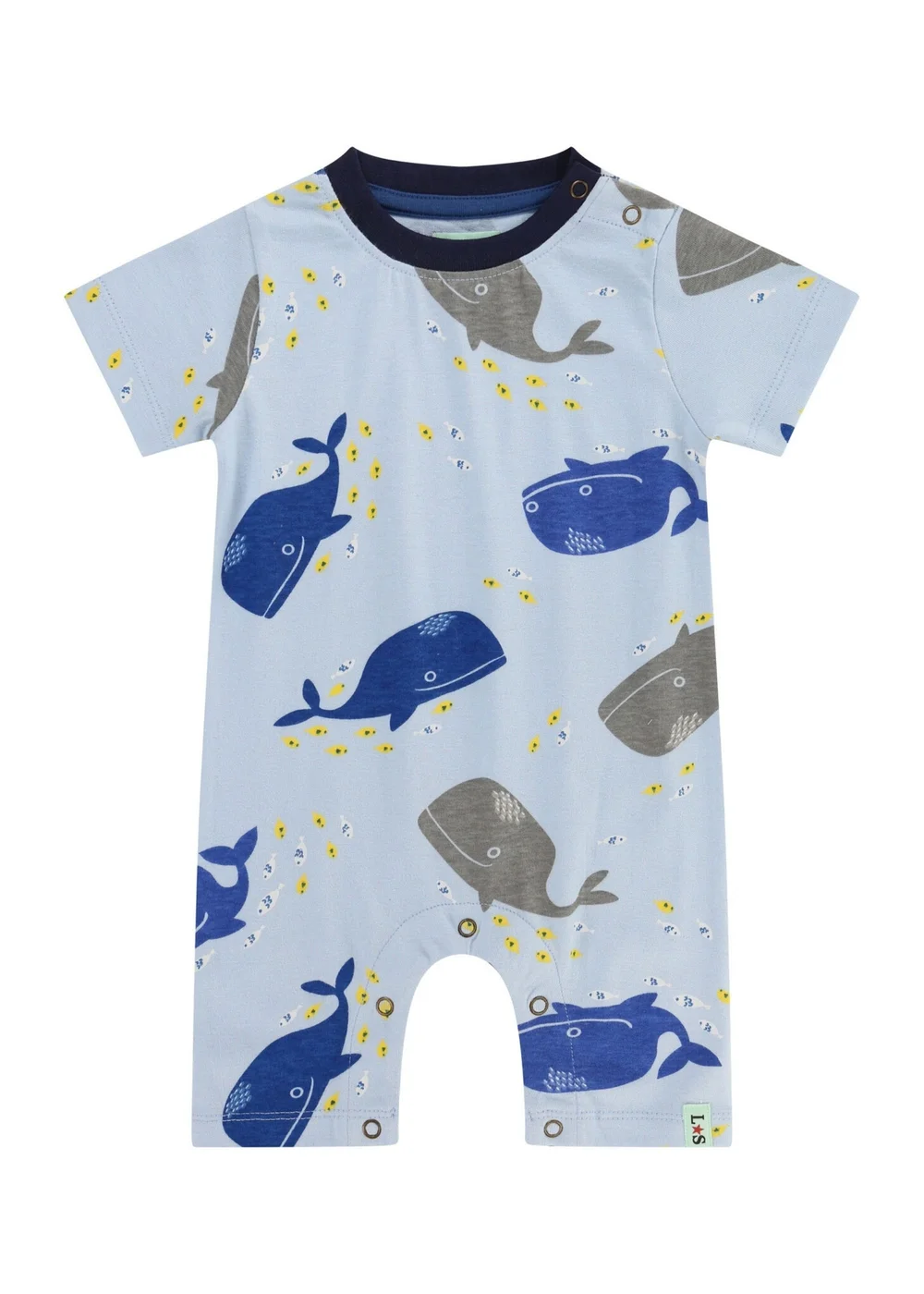 Lilly & Sid Multi Blue Whale Print Romper (0-12 Months) - 0-3 months Image 2
