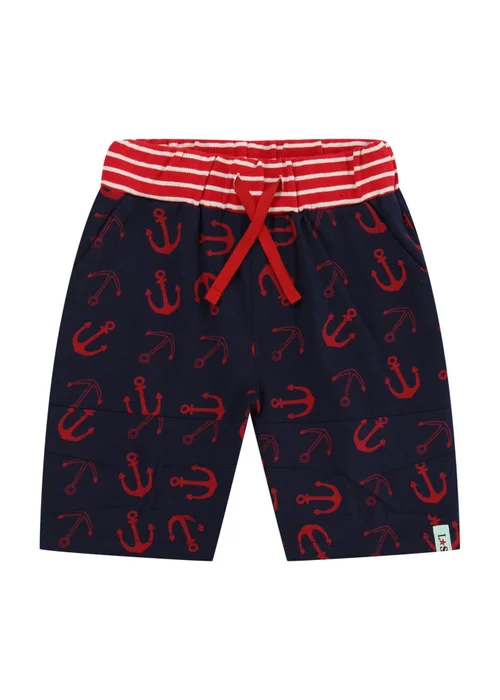 Lilly & Sid Organic Cotton Navy Anchor Print Shorts (24 Months- 8 Years) - 3-4 Yrs Image 1