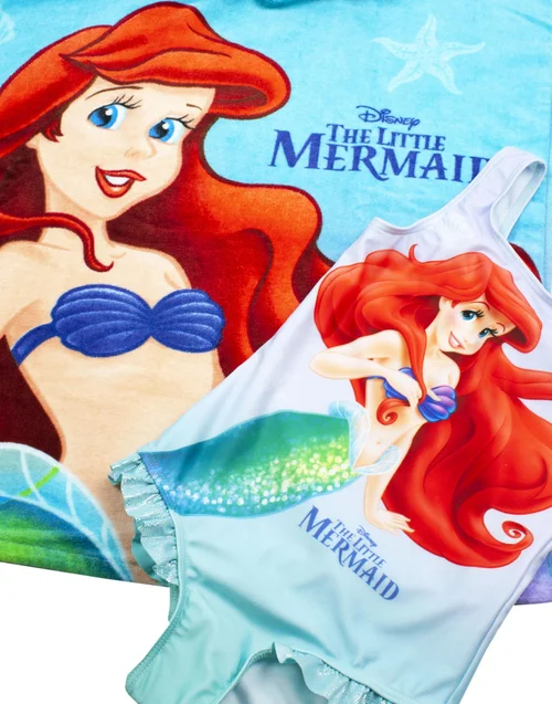Disney Kids Blue Ariel Poncho Towel & Swimsuit Set (18 Months-8 Years) - Age 6-7 Years Image 4