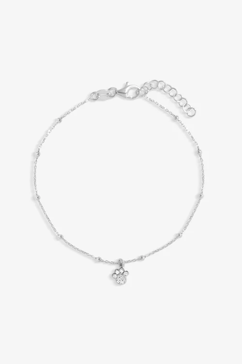 Simply Silver Sterling Silver 925 Polished & Pave Paw Print Bracelet - One Size Image 1