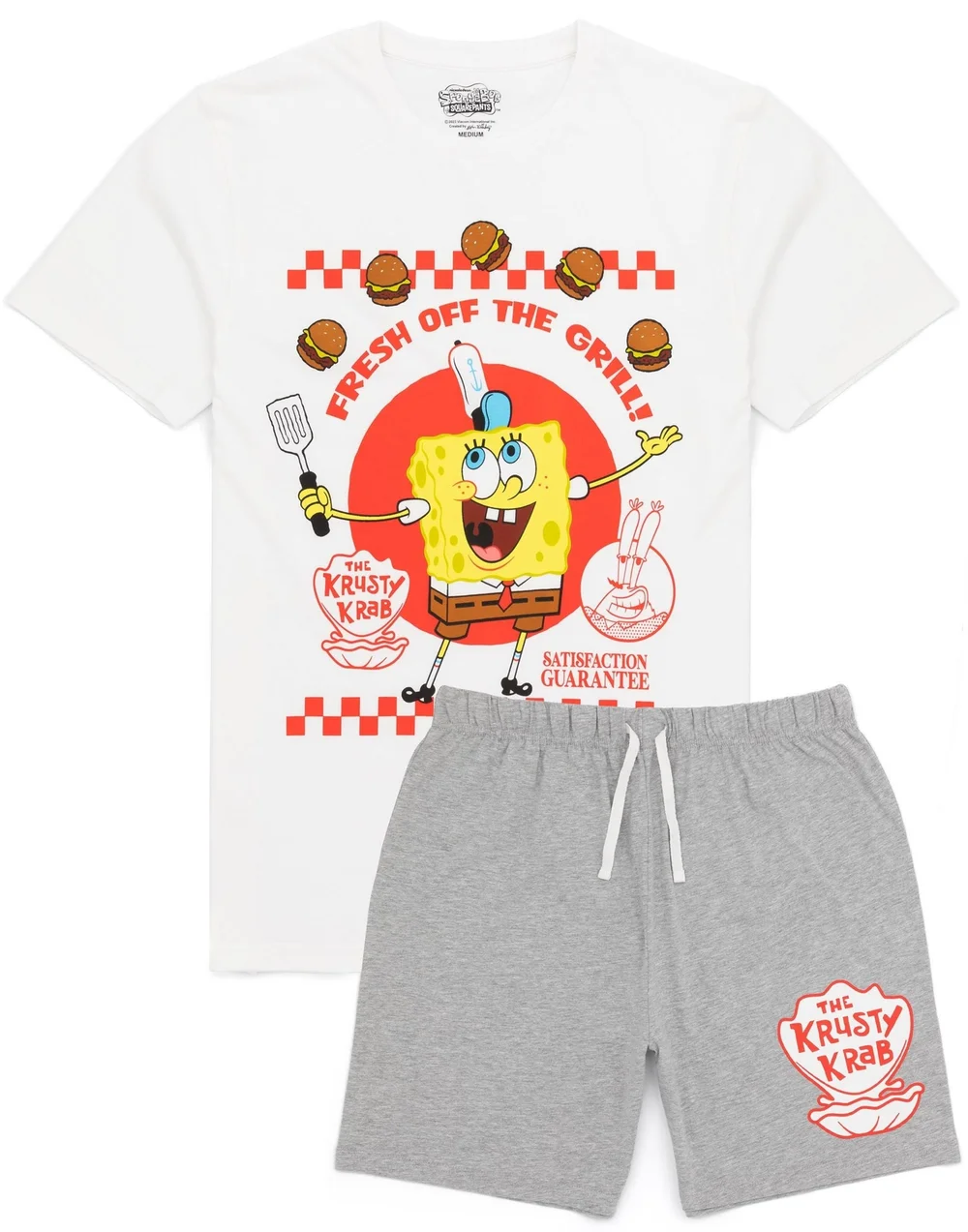 Vanilla Underground SpongeBob SquarePants White & Grey Fresh Off The Grill Shortie Pyjamas - Small Image 1