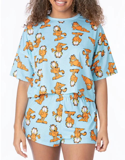 Garfield Blue Garfield All Over Print Shortie Pyjamas - Small Image 2
