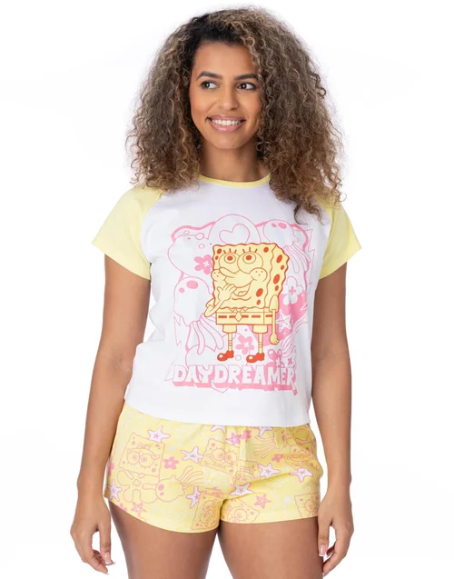 Vanilla Underground SpongeBob SquarePants Yellow & White Daydreamer Shortie Pyjamas - Large Image 1
