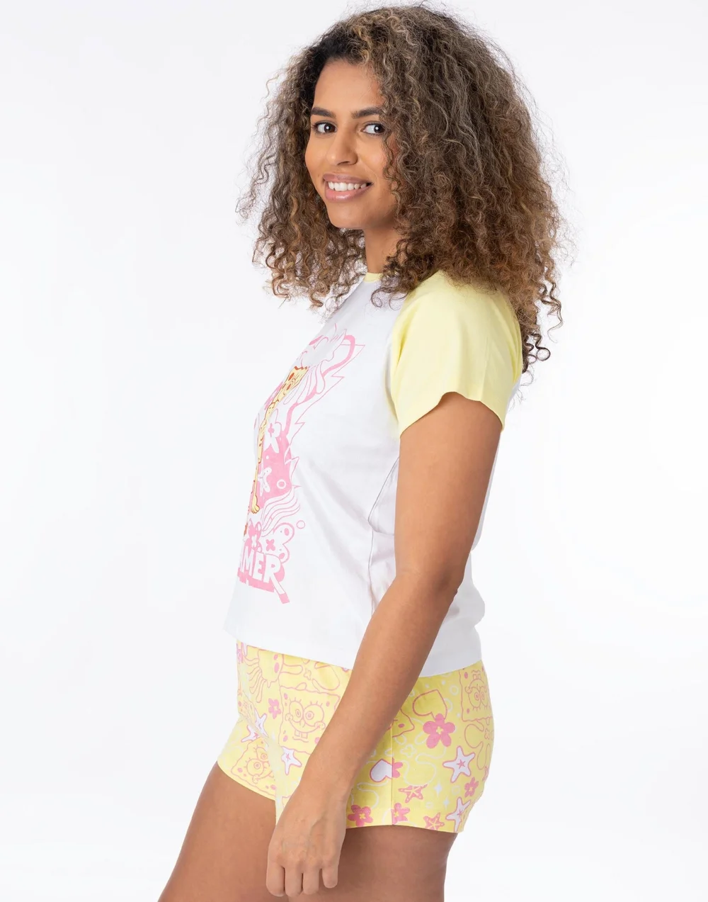 Vanilla Underground SpongeBob SquarePants Yellow & White Daydreamer Shortie Pyjamas - Large Image 4