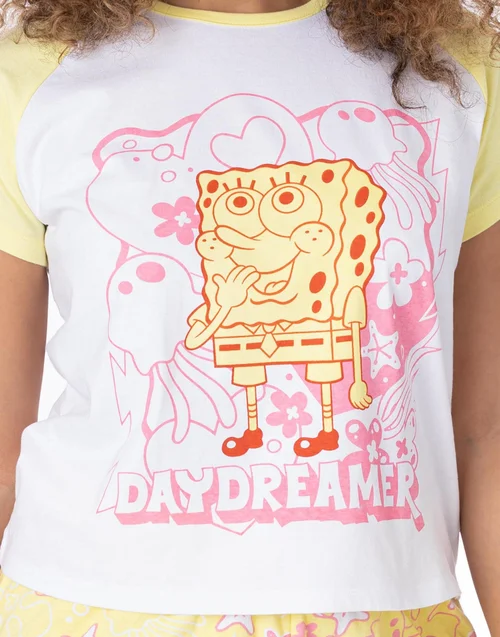 Vanilla Underground SpongeBob SquarePants Yellow & White Daydreamer Shortie Pyjamas - Large Image 5