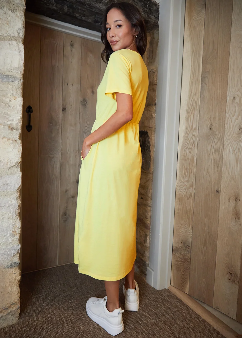 Threadbare Yellow Cotton Jersey Smock Style Midi Dress With Pockets - 8 Image 2