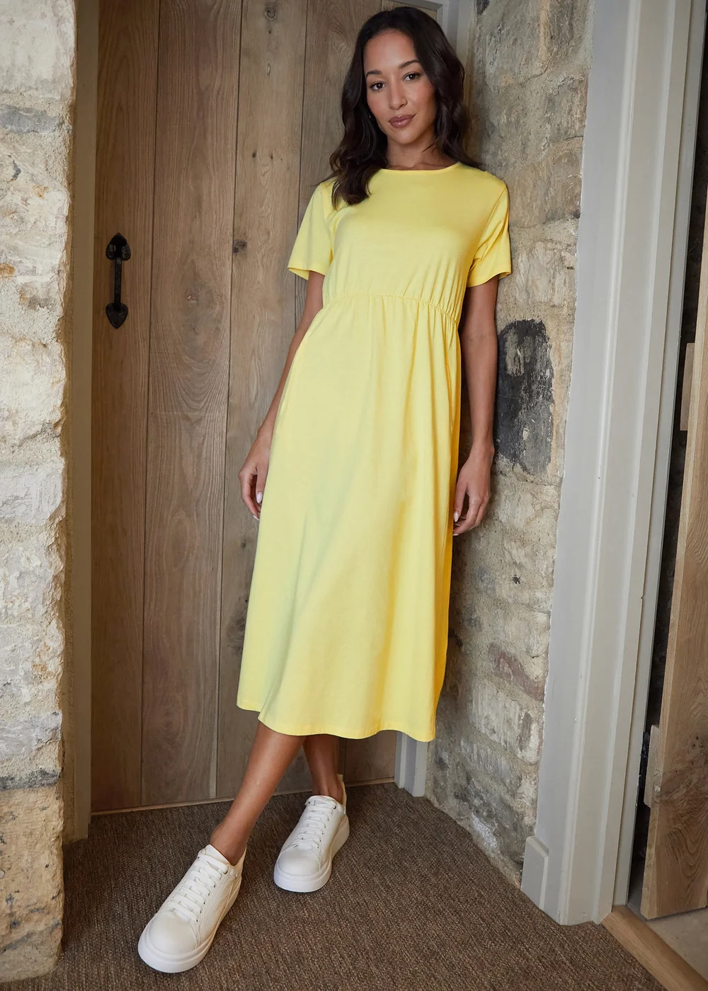 Threadbare Yellow Cotton Jersey Smock Style Midi Dress With Pockets - 8 Image 4