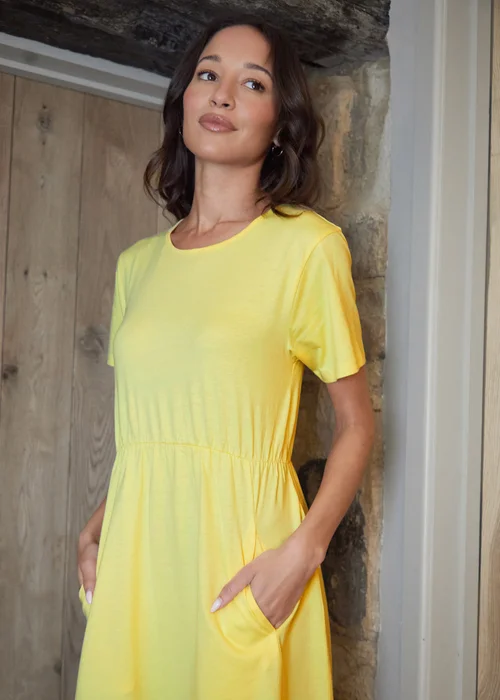 Threadbare Yellow Cotton Jersey Smock Style Midi Dress With Pockets - 8 Image 3