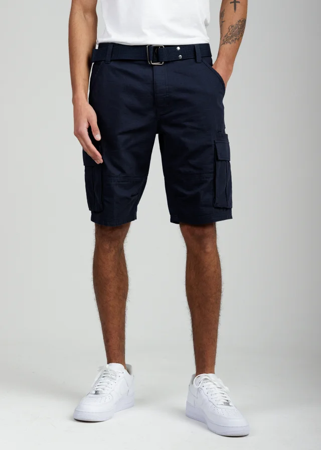 Tokyo Laundry Navy Cotton Ripstop Cargo Shorts