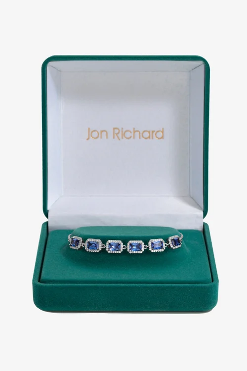 Jon Richard Rhodium Plated Cubic Zirconia Emerald Cut Sapphire Toggle Bracelet Boxed - One Size Image 1