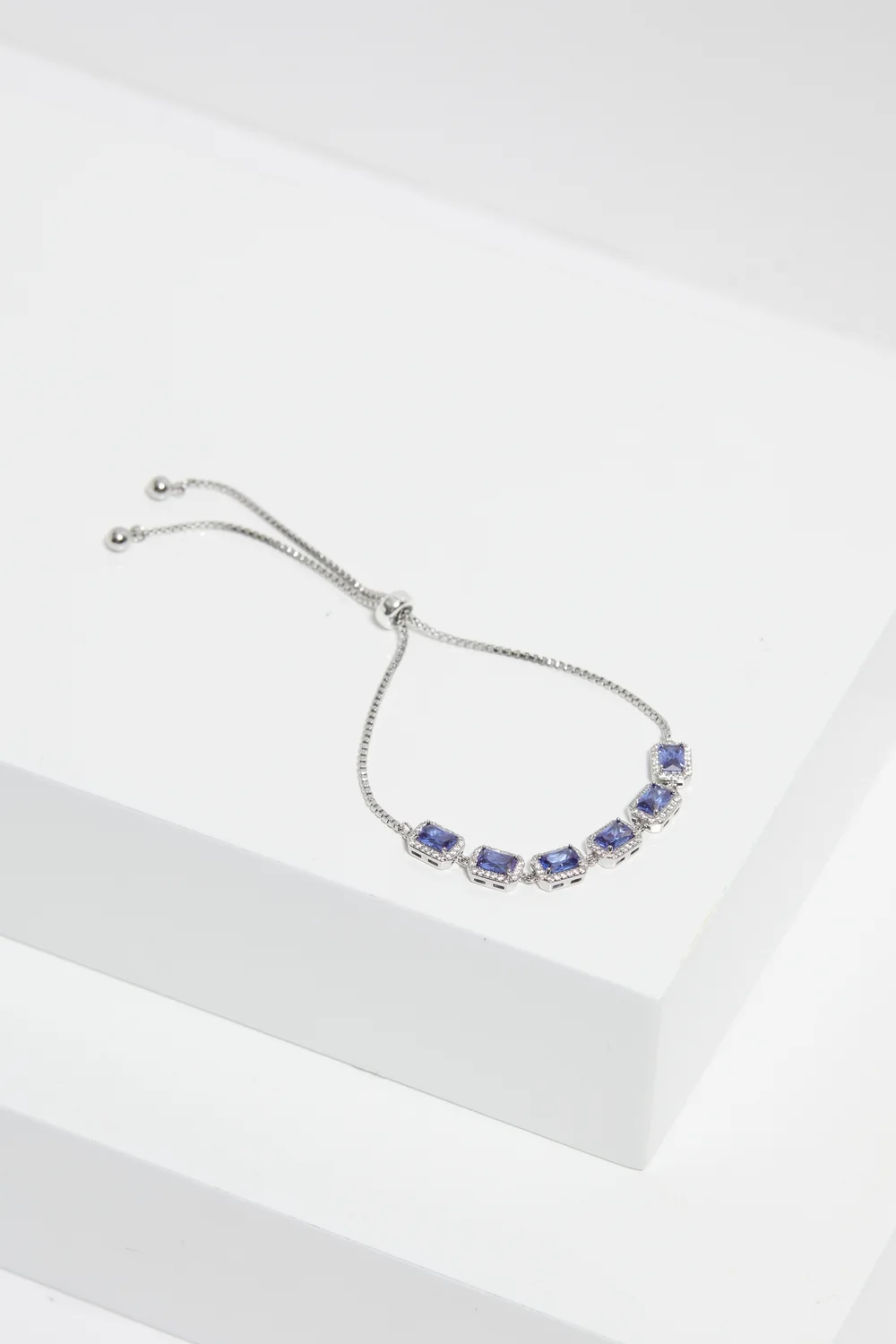 Jon Richard Rhodium Plated Cubic Zirconia Emerald Cut Sapphire Toggle Bracelet Boxed - One Size Image 3