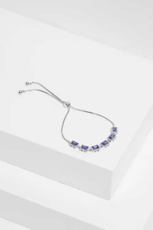 Jon Richard Rhodium Plated Cubic Zirconia Emerald Cut Sapphire Toggle Bracelet Boxed - One Size Image 3