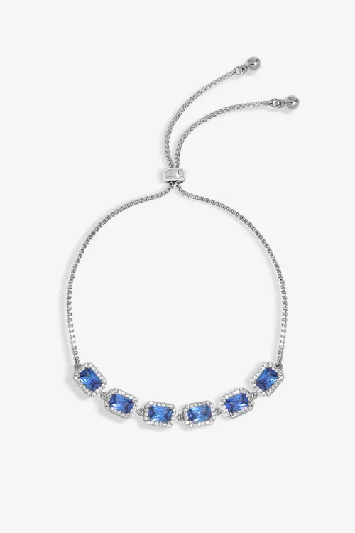 Jon Richard Rhodium Plated Cubic Zirconia Emerald Cut Sapphire Toggle Bracelet Boxed - One Size Image 2