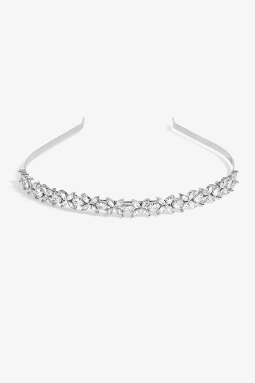 Jon Richard Silver Plated Crystal Floral Single Row Headband - One Size Image 1
