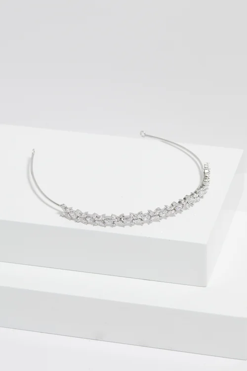 Jon Richard Silver Plated Crystal Floral Single Row Headband - One Size Image 2