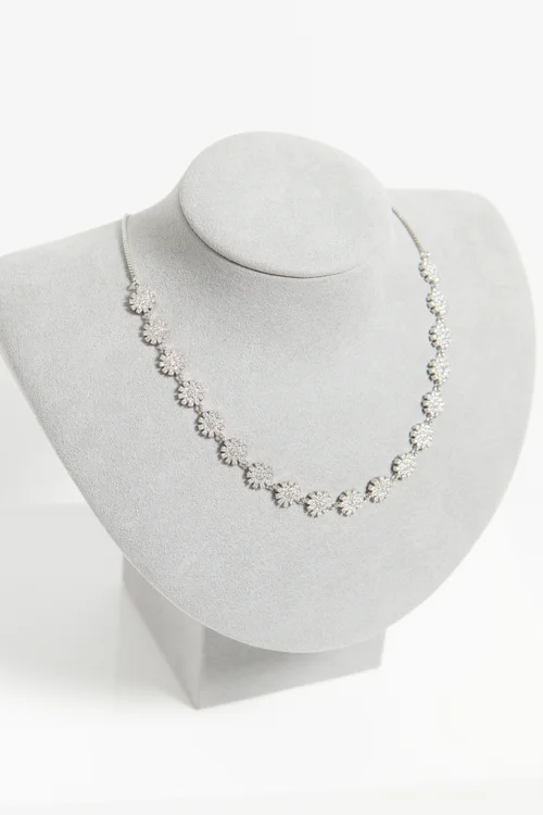 Jon Richard Rhodium Plated Cubic Zirconia Mini Flower Adjustable Necklace - One Size Image 2