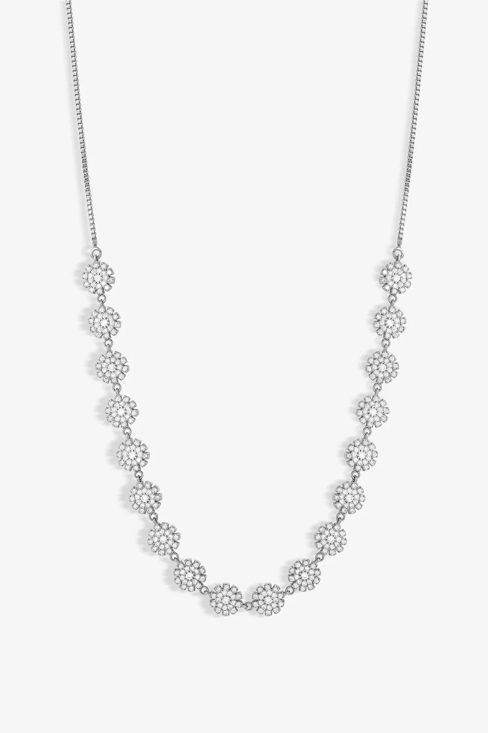 Jon Richard Rhodium Plated Cubic Zirconia Mini Flower Adjustable Necklace - One Size Image 1