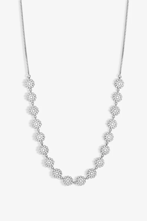 Jon Richard Rhodium Plated Cubic Zirconia Mini Flower Adjustable Necklace - One Size Image 1