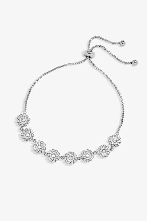 Jon Richard Rhodium Plated Cubic Zirconia Mini Flower Toggle Bracelet - One Size Image 1