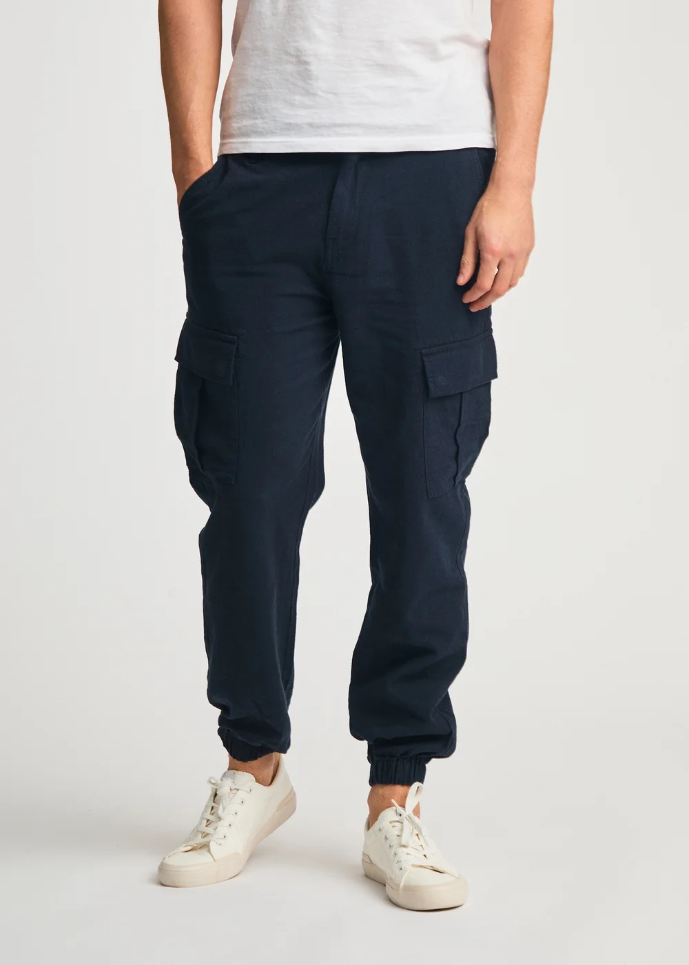 Tokyo Laundry Navy Linen Blend Cargo-Style Trousers - XL Image 1
