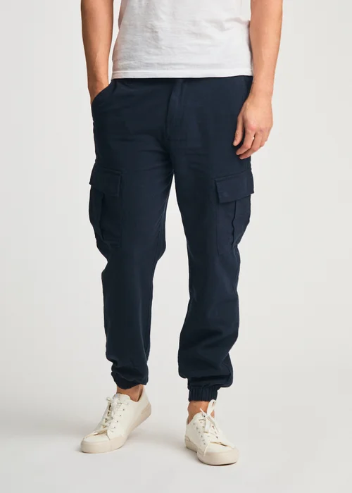 Tokyo Laundry Navy Linen Blend Cargo-Style Trousers - XL Image 1
