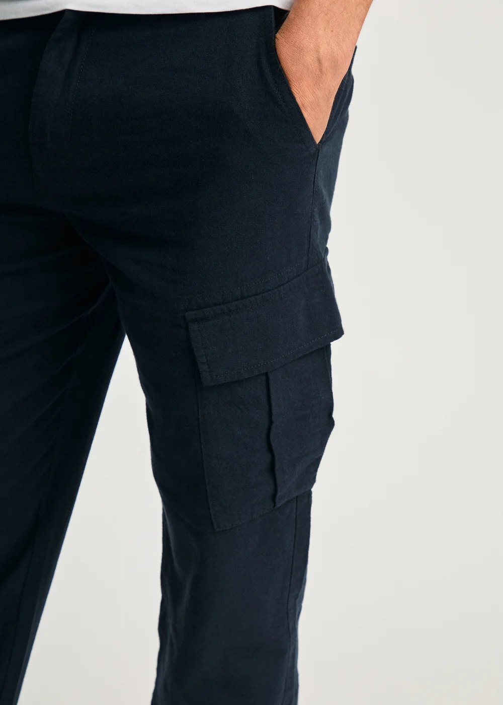 Tokyo Laundry Navy Linen Blend Cargo-Style Trousers - XL Image 3
