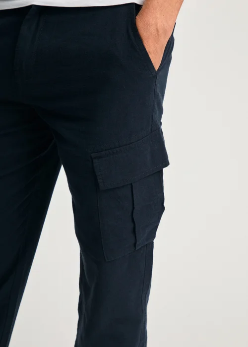 Tokyo Laundry Navy Linen Blend Cargo-Style Trousers - XL Image 3