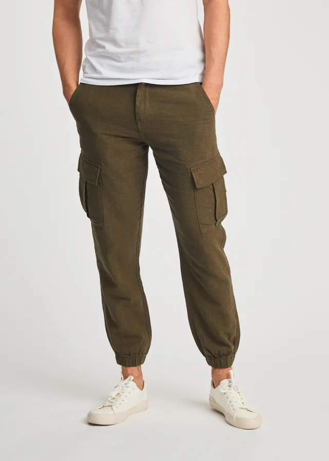Tokyo Laundry Olive Linen Blend Cargo-Style Trousers