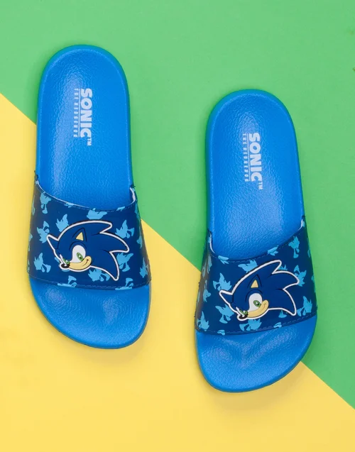Vanilla Underground Sonic The Hedgehog Kids Blue Sliders (Younger 10-Older 3) - Size 1 Infants Footwear Image 3