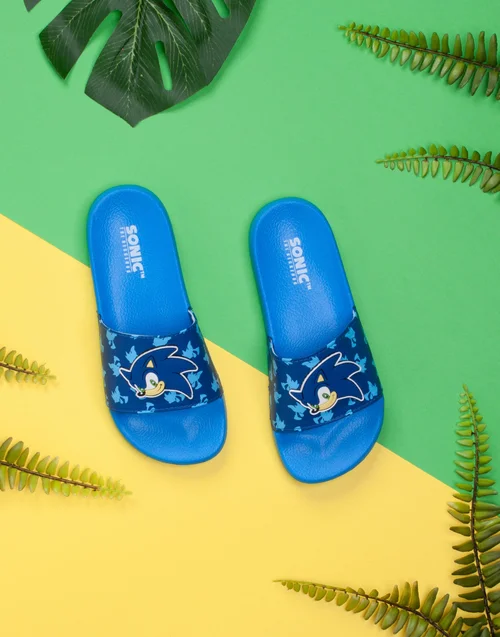 Vanilla Underground Sonic The Hedgehog Kids Blue Sliders (Younger 10-Older 3) - Size 1 Infants Footwear Image 2