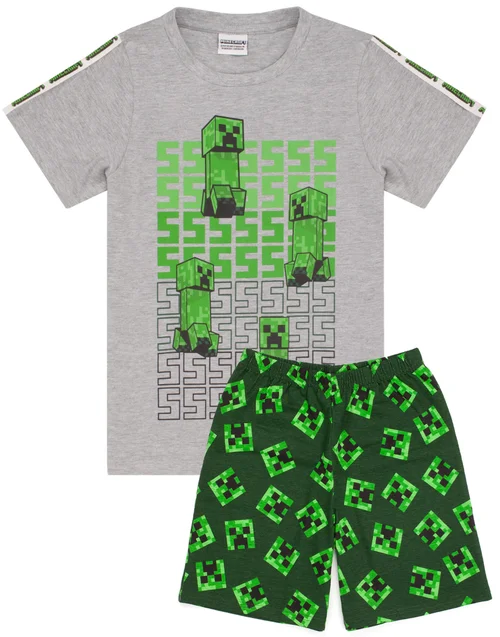 Minecraft Creeper Kids Shortie Green Pyjamas (5-14 Years) - Age 5-6 Years Image 1