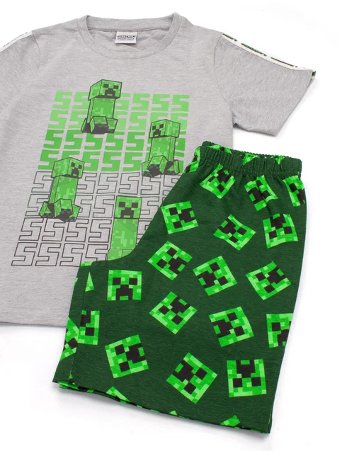 Minecraft Creeper Kids Shortie Green Pyjamas (5-14 Years) - Age 5-6 Years Image 4