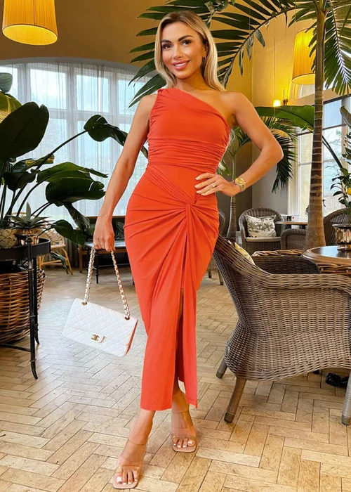 AX Paris Burnt Orange One Shoulder Knot Skirt Midi Dress - 6 Image 2
