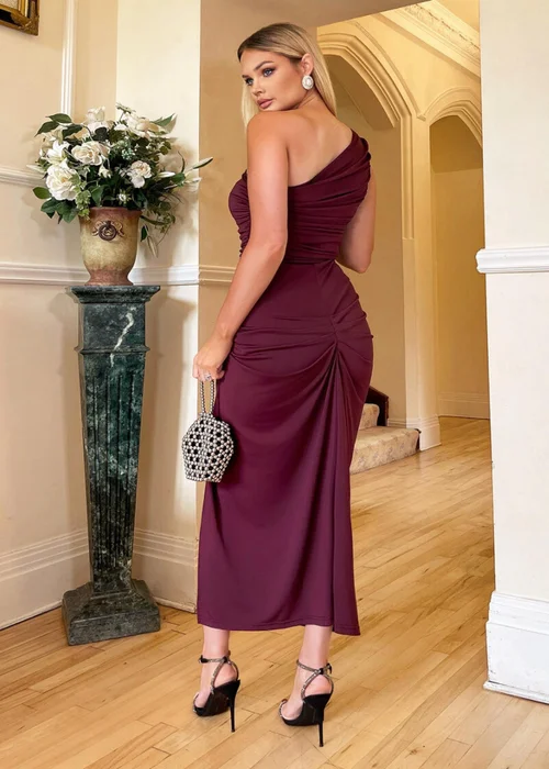 AX Paris Plum One Shoulder Knot Skirt Midi Dress - 6 Image 4