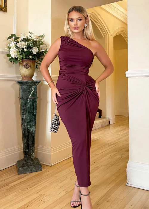 AX Paris Plum One Shoulder Knot Skirt Midi Dress - 6 Image 1