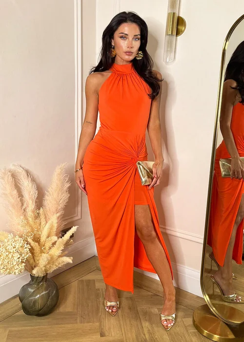 AX Paris Burnt Orange Halter Neck Knot Skirt Midi Dress - 6 Image 1