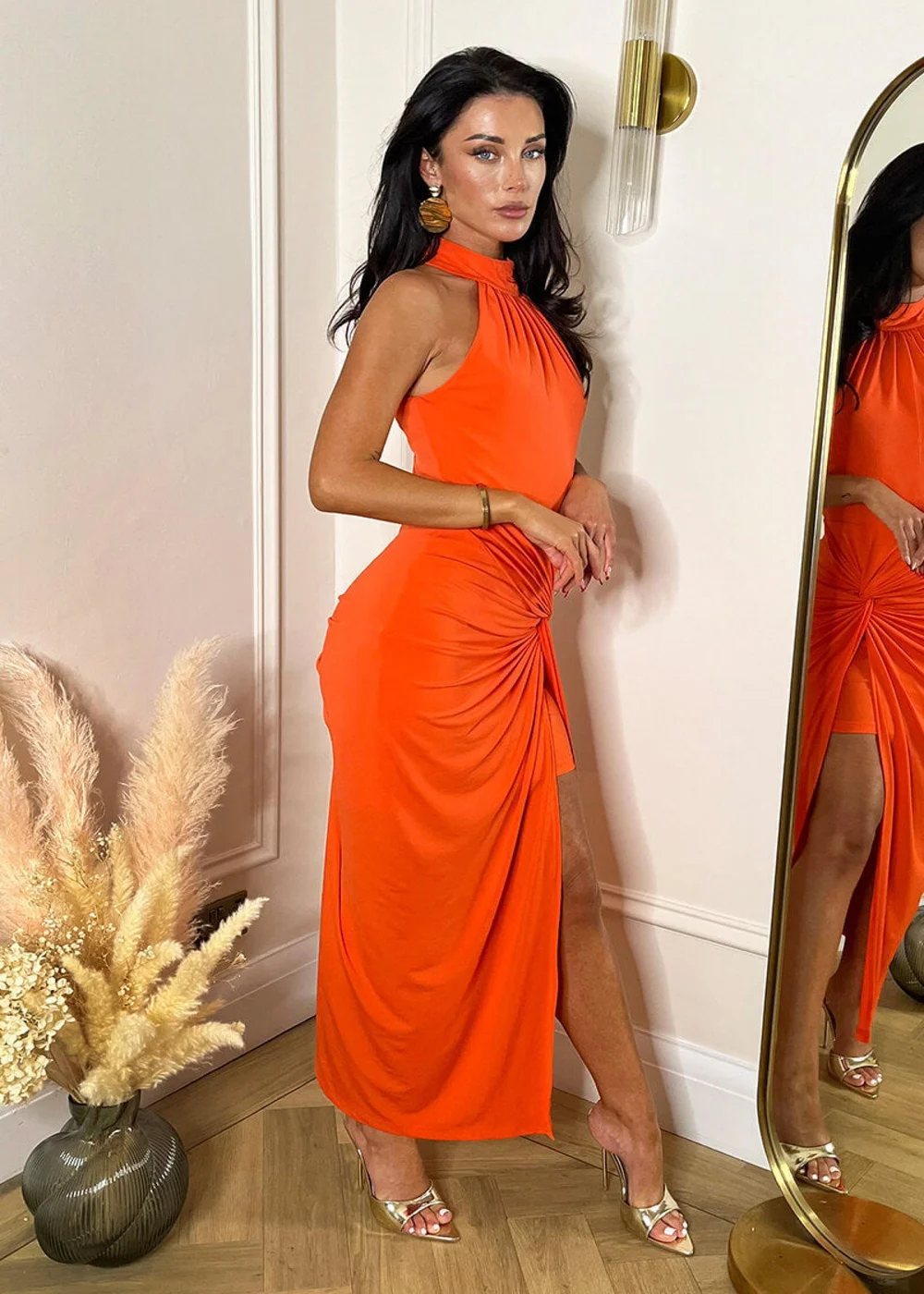 AX Paris Burnt Orange Halter Neck Knot Skirt Midi Dress - 6 Image 4