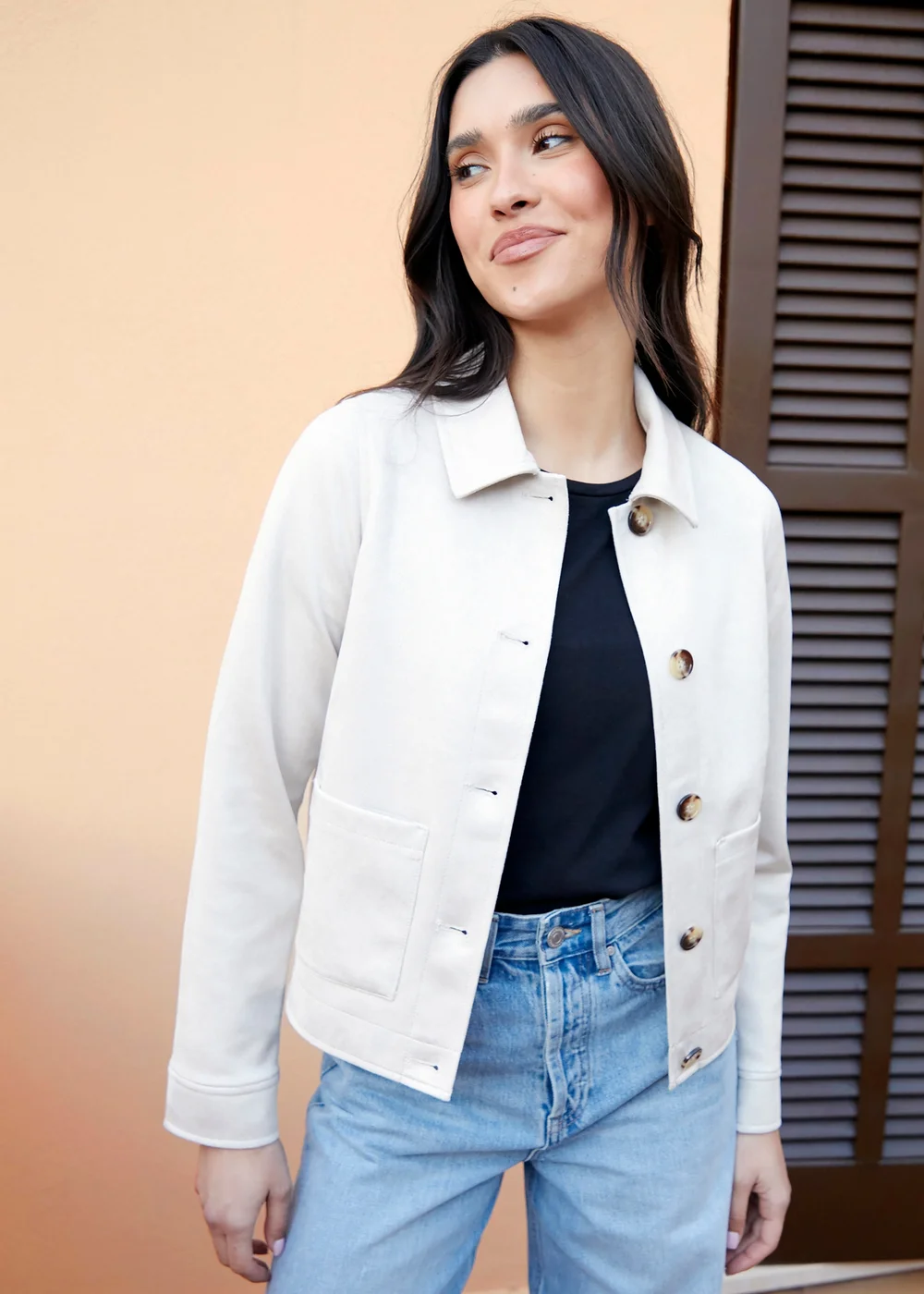 Threadbare Natural Cropped Button Up Suedette Shacket - 8 Image 1