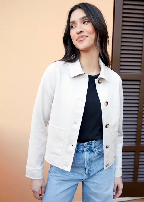 Threadbare Natural Cropped Button Up Suedette Shacket - 8 Image 1