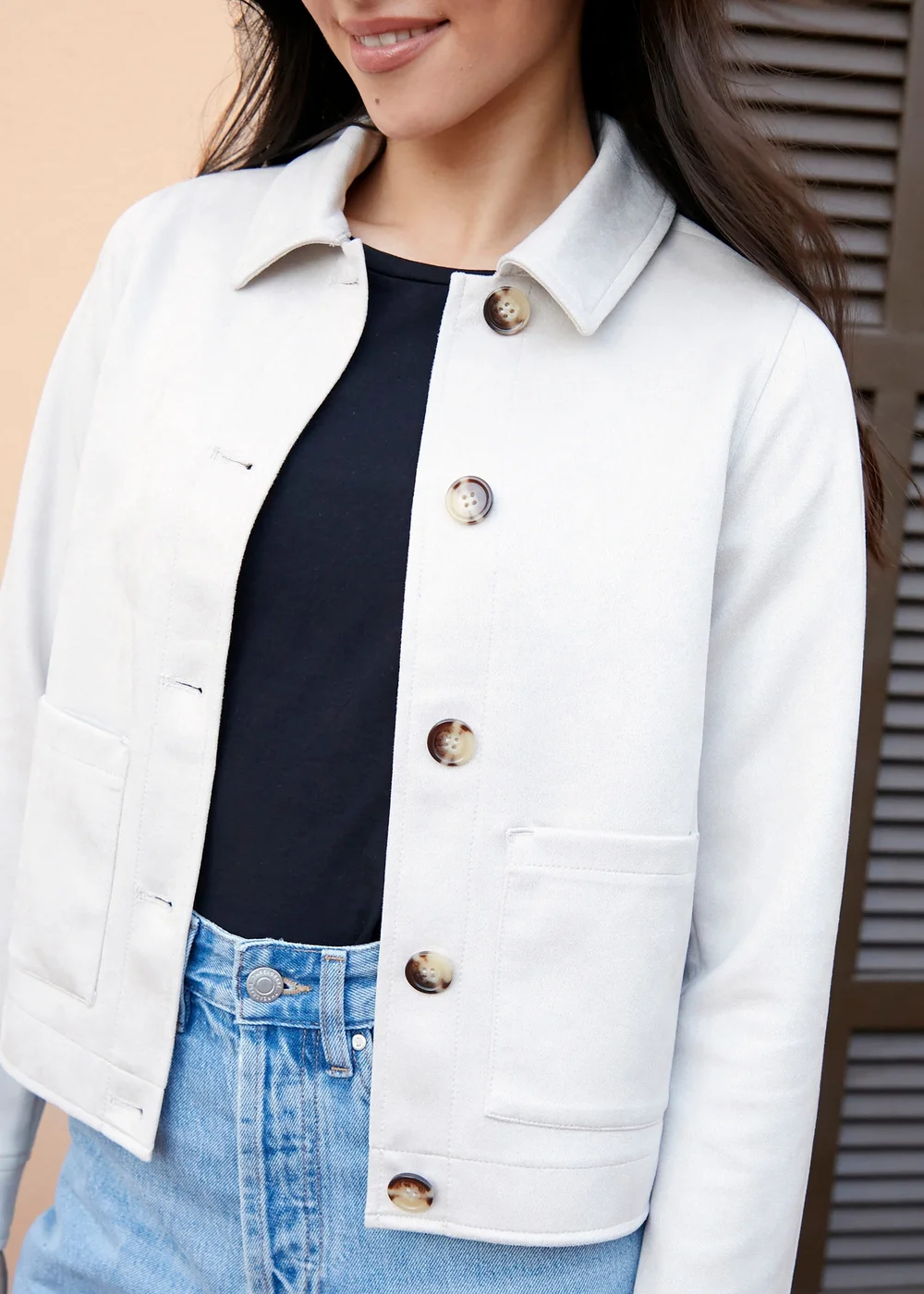 Threadbare Natural Cropped Button Up Suedette Shacket - 8 Image 3