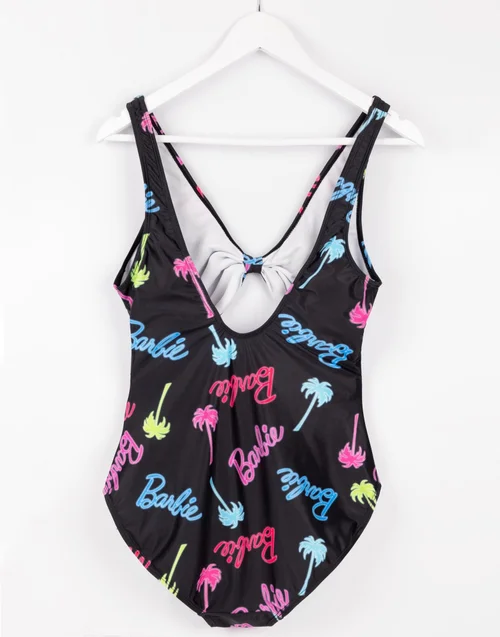 Barbie Logo & Palm Tree Graphic Multi Coloured 1 Piece Swimming Costume - Small Image 2