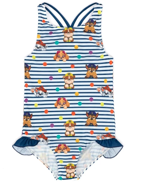 Paw Patrol Kids Striped White & Navy 1 Piece Swimsuit (18 Months-8 Years) - Age 7-8 Years Image 1