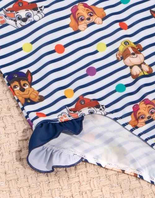 Paw Patrol Kids Striped White & Navy 1 Piece Swimsuit (18 Months-8 Years) - Age 7-8 Years Image 3