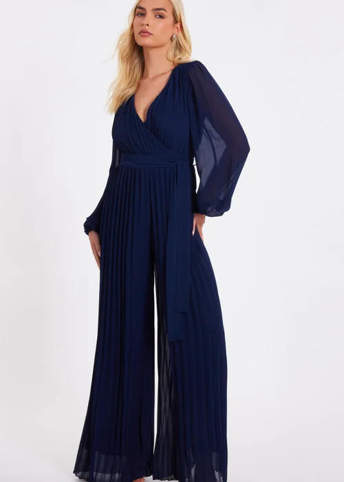 Quiz Navy Chiffon Pleated Jumpsuit - Size 6 Image 1