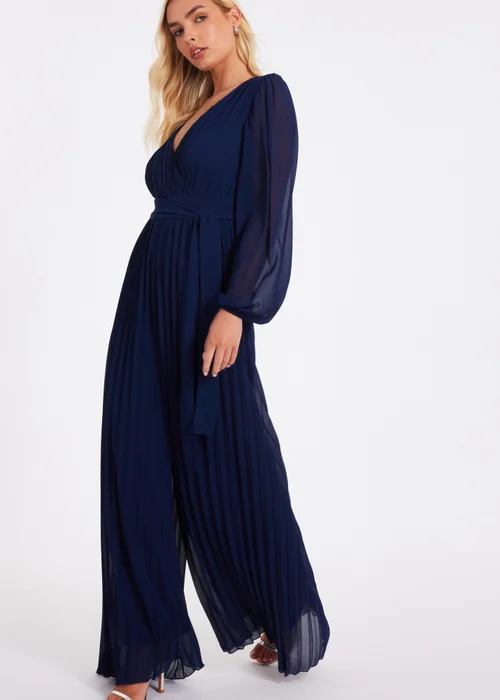 Quiz Navy Chiffon Pleated Jumpsuit - Size 6 Image 3