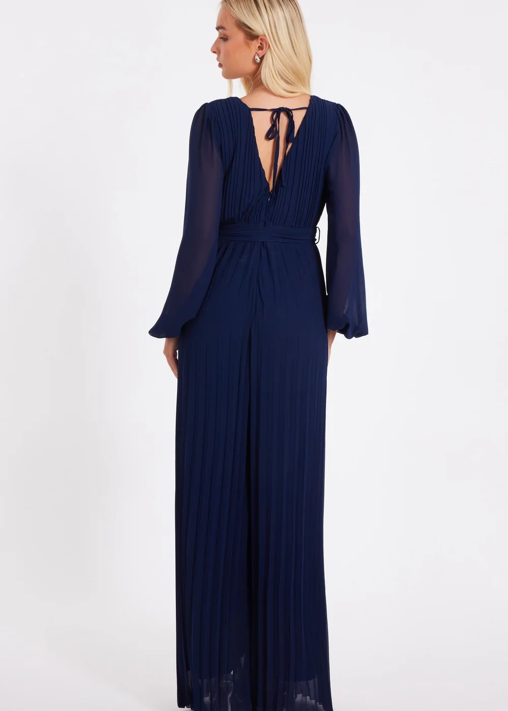 Quiz Navy Chiffon Pleated Jumpsuit - Size 6 Image 2
