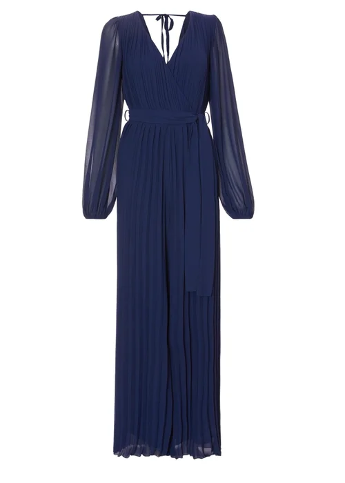 Quiz Navy Chiffon Pleated Jumpsuit - Size 6 Image 4