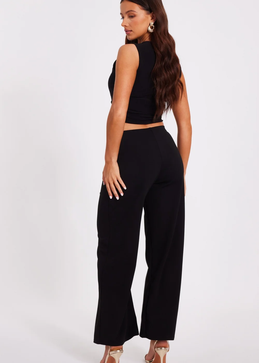 Quiz Black Petite Tie Waist Palazzo Trousers - 6 Image 2