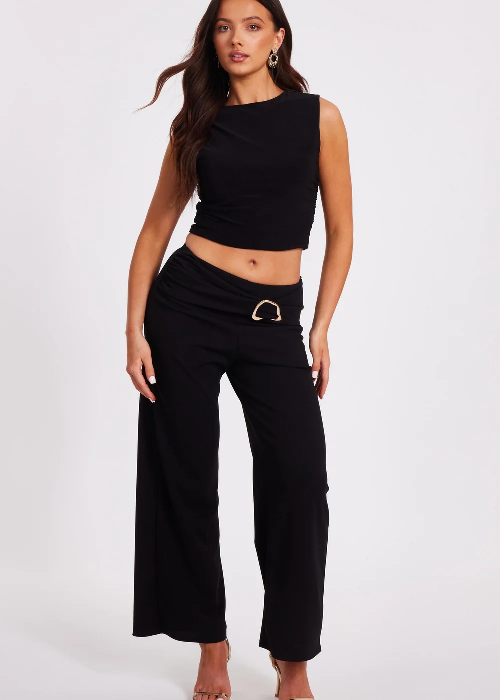 Quiz Black Petite Tie Waist Palazzo Trousers - 6 Image 1